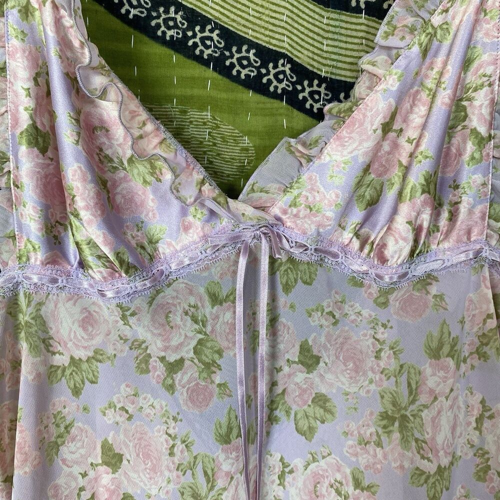 RARE Y2K Victoria's Secret Purple Floral Chiffon Babydoll Mini Dress Size Medium - Picture 6 of 16